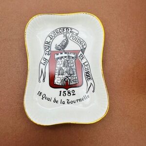 Vintage Longchamp La Tour d'Argent Paris Porcelain Trinket Dish Gold‎ Rim France